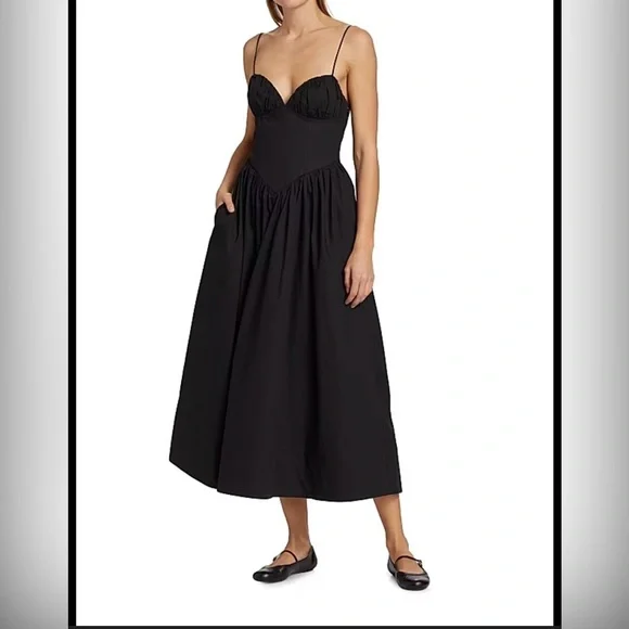 Ronny Kobo 'NWT Carmine' Black Cotton Corset Midi-Dress Size XS - Picture 5 of 5